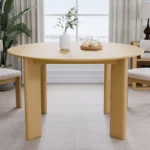 PexFix 52" Solid Wood Round Farmhouse Dining Table for 6 – Natural Yellow Wood Finish - Image 2