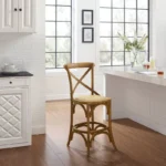 Upholstered Counter Height Barstool in Gray – Rustic Wood Frame Design