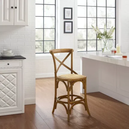 Upholstered Counter Height Barstool in Gray – Rustic Wood Frame Design