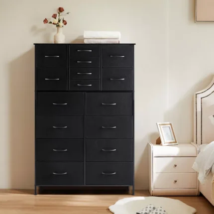 Steel Frame Chest of 16 Drawers with Wooden Top – Tall Storage Organizer