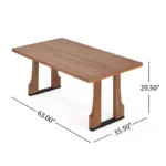 63" Rectangular Dining Table for 6 with Double Pedestal Base – Natural Brown MDF Wood Table - Image 4