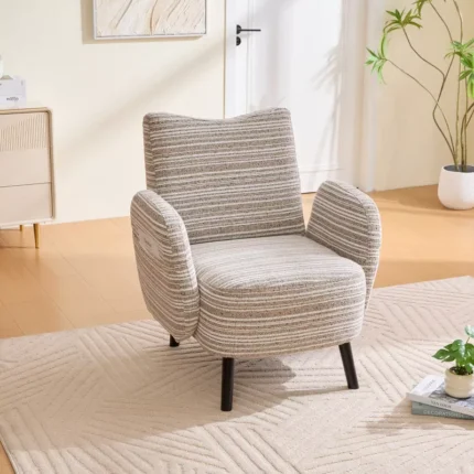 Modern Bouclé Upholstered Armchair with Solid Wooden Legs
