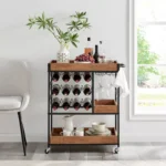 Wood and Metal Rolling Farmhouse Style Bar Cart – Brown & Black Finish - Image 3