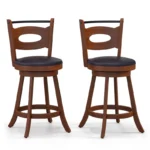 Set of 2 Counter Height Bar Stools with Leather Padded Seat – Solid Rubberwood Frame - Image 2