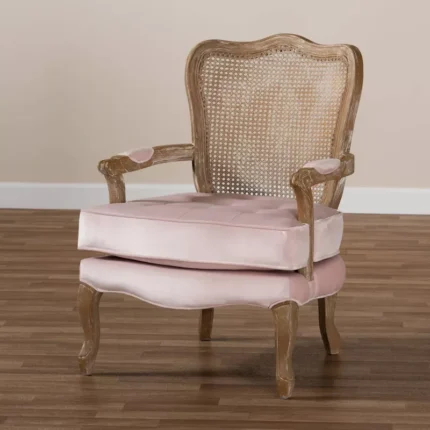 Traditional Velvet Upholstered Wood Armchair