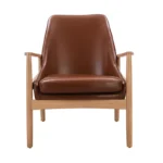 Leather Accent Chair, Mid-Century Armchair with Solid Wood Frame - Image 3