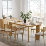 Oak Solid Wood Farmhouse Dining Table for 6 – 67" Rectangular Yellow Wood Table with 4-Leg Base - Image 5