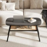2-Tier Coffee Table with Rattan Storage Shelf and Rubberwood Legs for Living Room - Image 4