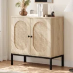 Natural Storage Cabinet with Adjustable Shelves and 2 Doors