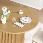 67" Oval Oak Wood Dining Table for 6 with Double Pedestal Base – Brown Finish - Image 5