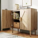 Sideboard Buffet Kitchen Storage Cabinet with Handmade Rattan Doors - Image 2