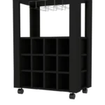 Bar and Coffee Cart with Bottle Racks and Drawer – Black Finish - Image 2