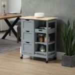 Bar Serving Cart – Compact Trolley on Wheels with Wood Top - Image 4