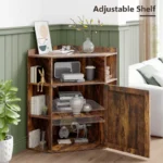 Corner Storage Shelf with USB Charging Station – 6-Cubby Wooden Bookshelf with Doors - Image 2