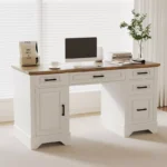 Wooden Home Office Desk with File Cabinet