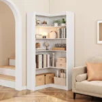 5-Tier Wooden Farmhouse Bookcase – Tall Storage Shelf with Anti-Tipping Safety Kit