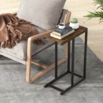C-Shaped Side Table – Industrial Sofa Table with Wood Top and Metal Frame