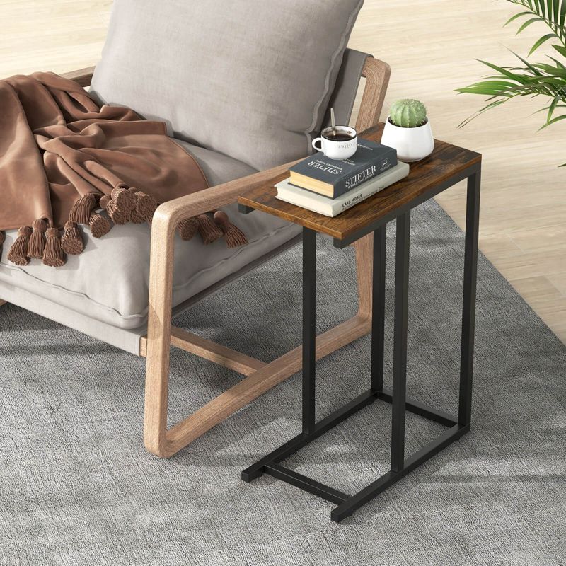 GUEST_59038c4f-bc26-48cd-af3a-feb026f831dc C-Shaped Side Table – Industrial Sofa Table with Wood Top and Metal Frame - Image 1
