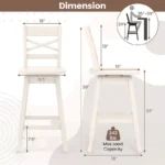 Wood Swivel Bar Stool with Inclined Backrest in Cream – Counter Height Design - Image 4