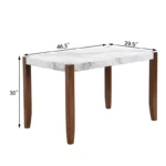 Rectangular Faux Marble Dining Table for 4 with Rubber Wood Legs – White Top & Brown Frame - Image 4