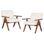 2 PCS Modern Accent Chair Linen Fabric Armchair with Solid Acacia Wood - Image 5