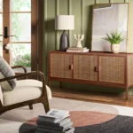 Modern Wooden TV Stand with Doors and Fixed Shelves – 54.1 Inch Media Console