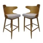 Set of 2 Mid-Century Modern Barstools – Solid Rubberwood Frame, Bar Height Design - Image 5