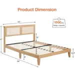 Solid Wood Bed Frame with Natural Rattan Headboard – Queen Size Platform Bed - Image 4