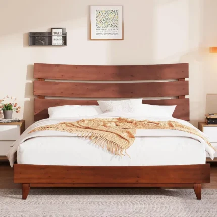 Solid Wood Bed Frame with Headboard – No Box Spring Needed, Easy Assembly