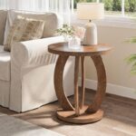 Round End Table with Storage – Wooden Side Table in Brown Finish - Image 3