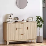 Modern Fluted Sideboard Buffet Cabinet with Drawers, Doors & Storage Shelves