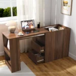 Modern Corner Computer Desk with Drawers and Storage Shelves - Image 3