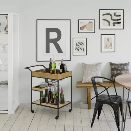 Serving Station with Glass Racks – Mango Wood & Iron Bar Cart on Wheels