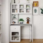 Modern L-Shaped Folding Computer Desk with Glass Doors and Bookshelf - Image 3