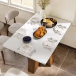 Modern Rectangular Wooden Dining Table for 4–6 – White Top with Brown Criss-Cross Base - Image 3