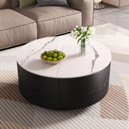 Round Coffee Table with Marble Pattern Finish
