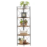 5-Tier Corner Storage Cabinet – Wooden Shelves with Metal Frame - Image 6