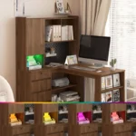 L-Shaped Corner Home Office Desk with Hutch Storage - Image 2