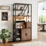 Bar Cabinet with Rack – Liquor Stand with Glass Holder