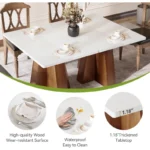 Modern Rectangular Wooden Dining Table for 4–6 – White Top with Brown Criss-Cross Base - Image 2