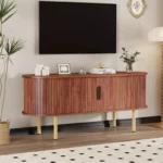 Wood Media Console Table with Storage and Sliding Doors – TV Stand for Up to 80-Inch TVs - Image 8