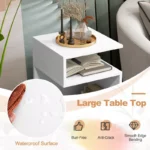 S-Shaped Side Table – 3-Tier Wooden End Table with Open Storage Shelves (White) - Image 2