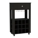 Bar and Coffee Cart with Bottle Racks and Drawer – Black Finish - Image 6