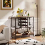 3-Tier Bar Cart Home Serving Cart on Wheels with Glass Racks - Image 2