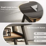 2-Tier Coffee Table with Rattan Storage Shelf and Rubberwood Legs for Living Room - Image 3