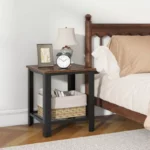 Industrial End Table – 2-Tier Side Table with Wood Top and Metal Frame - Image 3
