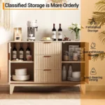 Modern Fluted Sideboard Buffet Cabinet with Drawers, Doors & Storage Shelves - Image 4