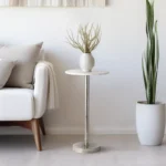 Metal Side Table with Polished Marble Top – Silver Accent Table for Small Spaces
