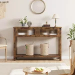 Entryway Table – Wood Console Table with 2 Glass Drawers