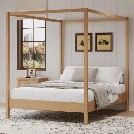 Queen/King Size Four Poster Platform Bed – Solid Wood Bed Frame